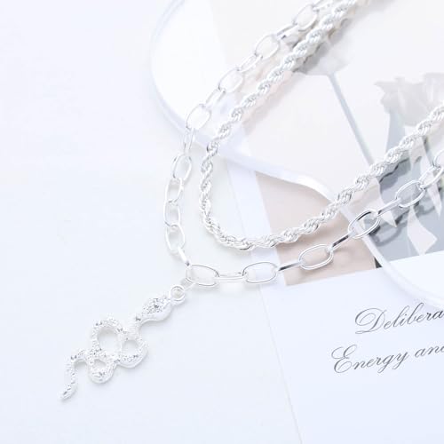 Boho Layered Snake Anklet Bracelet Gold Snake Dangle Ankle Bracelets Chunky Paperclip Chain Anklet Punk Double Layer Anklets Foot Chain Jewelry for Women - color: Silver