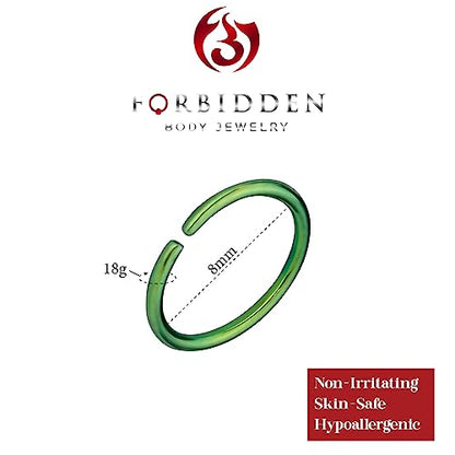 Forbidden Body Jewelry 18G Surgical Steel IP Plated Seamless Nose Ring & Cartilage Hoop with Comfort Round Ends (Sold Individually) - style: 18G 8mm Green