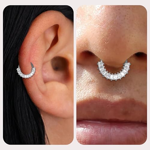 Cartilage Daith Earrings For Women Small 14K Gold Plated Hoop Hypoallergenic Helix Piercing Huggie Surgical Steel Diamond Implant Cubic Zirconia Prom Gift Jewelry - color: Style4-Silver, size: 16g-8mm