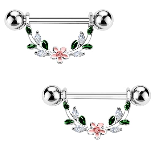 2pcs 14G Nipple Rings Flower Nipple Bars Surgial Steel 316L Nipple Piercing Jewelry Heart Nipple Barbell for Women - color: white f