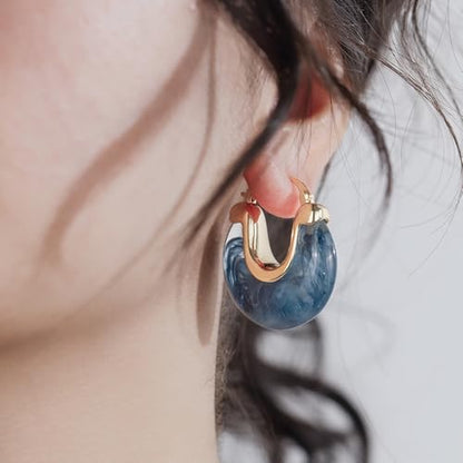 Chunky Gold Resin Hoop Earrings Leverback Statement Huggie Hoops Dangle Drop Dressy Earring Prom Festival Vacation Jewelry for Women - color: Royal Blue, size: Drop