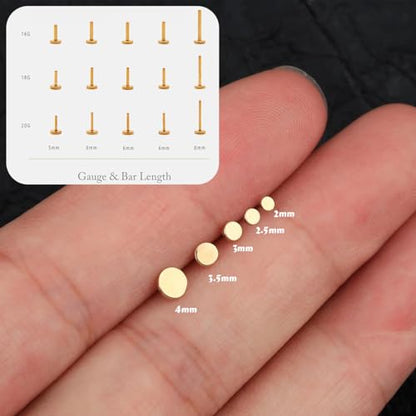 16G/18G/20G Tiny CZ Stud Earrings, Gold Flat Back Earrings, Threadless Cartilage Tragus Piercing Conch Stud Nose Helix Stud - color: Dot -Gold, size: 18 gauge (1.0mm post)