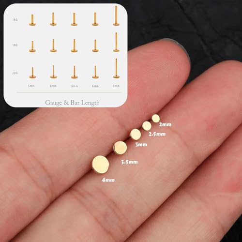 16G/18G/20G Tiny CZ Stud Earrings, Gold Flat Back Earrings, Threadless Cartilage Tragus Piercing Conch Stud Nose Helix Stud - color: Dot -Gold, size: 16 gauge (1.2mm post)