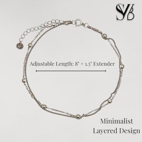 SVB 925 Sterling Silver Double-Strand Satellite Anklet – Adjustable, Hypoallergenic, Minimalist Jewelry for Women