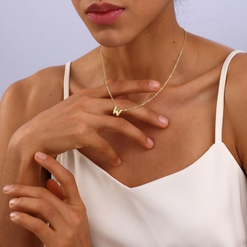 Initial Necklaces for Women Bubble Gold Silver Letter Necklace Dainty Personalized Charm Pendant Name Necklace Cute Non Tarnish Fashion Accessories Teen Gift Trendy Stuff Jewelry Gifts - color: Gold, style: W