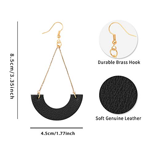 KINIVA Leather Dangle Earrings for Women Trendy, Lightweight Leaf Circle Lightning Earrings Drop, Jewelry Gifts for Women - color: 31 Black