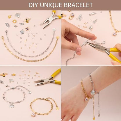 UMAOKANG 12PCS Stainless Steel Adjustable Paperclip Chain Bracelet Kit | 6.5Inch 6PCS Gold + 6PCS Silver Charm Bulk Bracelets Permanent Hand Chain for Men and Women - color: 6pcs Gold+6pc Steel