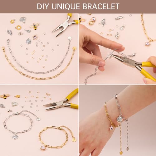 UMAOKANG 12PCS Stainless Steel Adjustable Paperclip Chain Bracelet Kit | 6.5Inch 6PCS Gold + 6PCS Silver Charm Bulk Bracelets Permanent Hand Chain for Men and Women - color: 6pcs Gold+6pc Steel