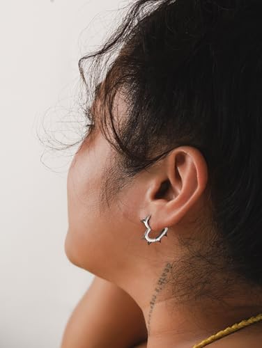 Huggie Hoop Spike Heart Earrings, Gothic Punk Grunge Emo Y2k Earrings, Goth Jewelry, Christmas Jewelry Gift For Women - color: silver