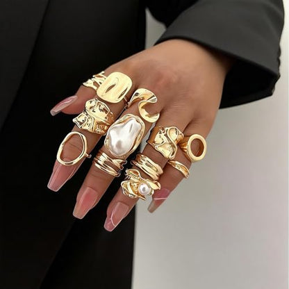 CSIYANJRY99 Chunky Gold Rings Set for Women Gold Stacking Knuckles Rings Set Accessorie Open Ring Boho Prom Costume Jewelry
