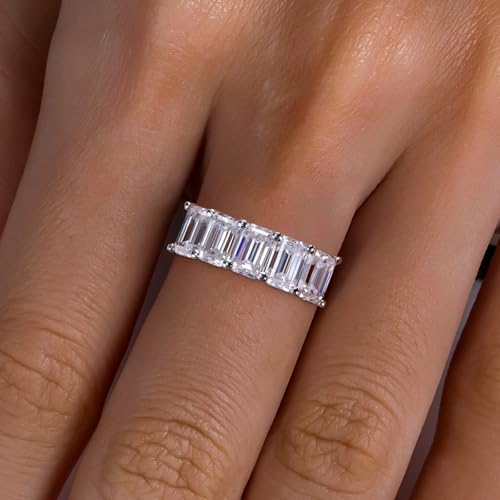 Moissanite Eternity Rings, S925 Sterling Silver Anniversary Band for Women - style: 3.0 CT Emerald-Cut