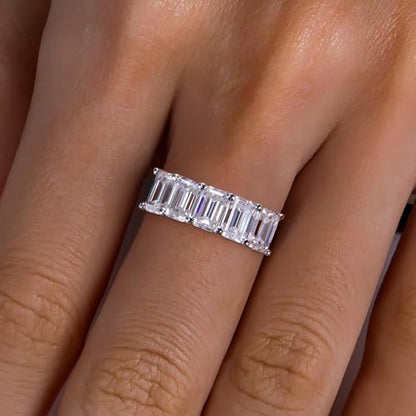 Moissanite Eternity Rings, S925 Sterling Silver Anniversary Band for Women - style: 3.0 CT Emerald-Cut
