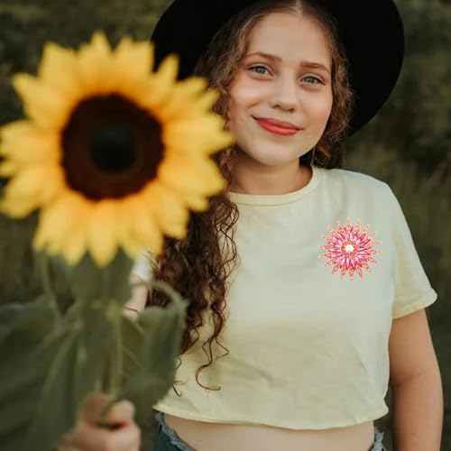 Rhinestone Sunflower Brooch Pin Red Pink Flower Brooch Stylish Crystal Brooch Elegant Clothing Hat Bag Accessories Jewerly for Women - color: Pink1