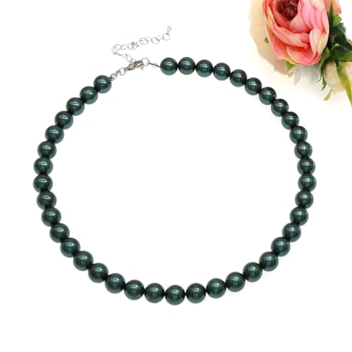 Long Simulated 10mm AAA Pearl Strand Necklace for Women Multicolor Pearl Choker Necklace 1920s Pearl Statement Necklace Costume Jewelry - color: 10mm Emerald