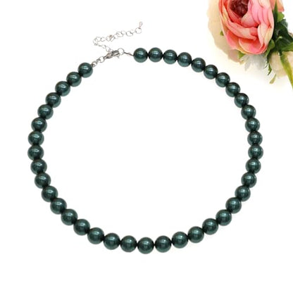Long Simulated 10mm AAA Pearl Strand Necklace for Women Multicolor Pearl Choker Necklace 1920s Pearl Statement Necklace Costume Jewelry - color: 10mm Emerald