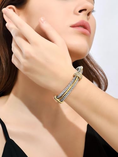 LILIE&WHITE Gold And Silver Bracelets For Women With Braided Design Chic Gold Bangle Statement Bracelet Cuff Bracelets Fashion Jewelry - color: SL22993A