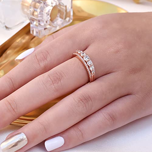 Newshe Jewellery Moissanite Wedding Bands for Women Eternity Ring 925 Sterling Silver Engagement Anniversary Stacking Size - color: Cubic Zirconia-18k Rose Gold Plated