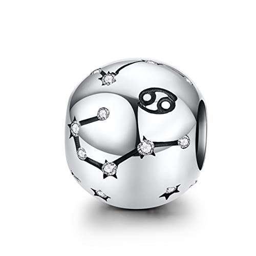 Constellation Charm 925 Sterling Silver Birthstone Bead for Pandora Charms Bracelet-Gift for Anniversary Birthday Christmas Day - color: Cancer（6.22-7.22）