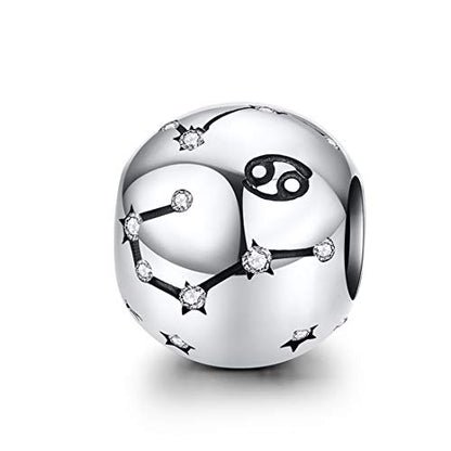 Constellation Charm 925 Sterling Silver Birthstone Bead for Pandora Charms Bracelet-Gift for Anniversary Birthday Christmas Day - color: Cancer（6.22-7.22）