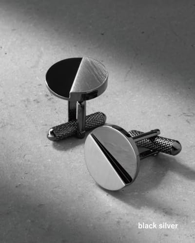 [TAVARAT] Cufflinks for Men cuff links mens classic round shape Black Silver Light Gold Tps-177 - style: black silver (Tps-179)