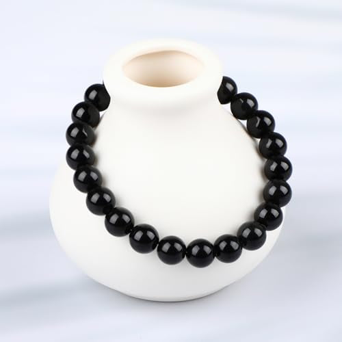 LPBeads Handmade Natural Gemstone Stretch Elastic Bracelet Healing Crystal Round Stone Beads Jewelry Gifts for Women Men - color: Black Obsidian, size: 8mm