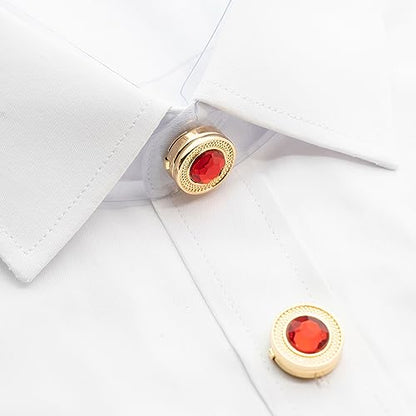 Mens Button Covers Tuxedo Shirt Cufflinks Alternative | Fake cufflinks and alternative fashion jewelry accessories for mens formal business dress shirts suits and groomsmen - color: H Golden red
