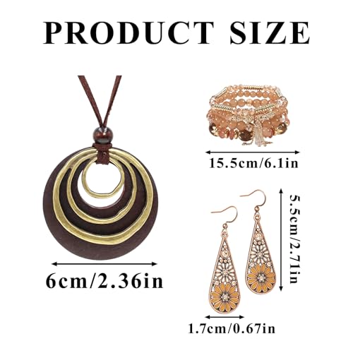 Western Jewelry Sets for Women Boho Jewelry, Layer Bohemian Necklace Earrings Bracelet, Cowgirl Accessory Rodeo Summer Beach - color: Brown 2