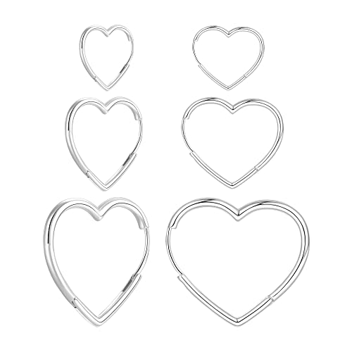 3 Pairs Gold and Silver Heart Huggie Hoop Earrings for Women - color: Silver