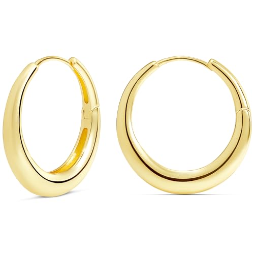 Milla Small Silver Hoop Earrings and Chunky Gold Hoops for Women | Small Chunky Silver Hoops and Thick Gold Hoop Earrings for Women. Available in 14K Gold and Silver Plated Finish - color: Gold - 30 mm Large