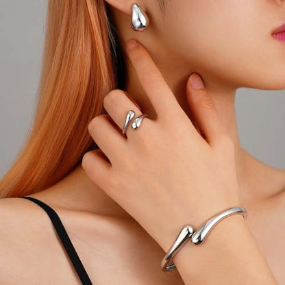 Gold Bracelets for Women Trendy Silver Bangle Cuff Bracelet Jewelry Gifts | Adjustable Size, 14K Gold Plated Chunky Bracelet - color: Silver