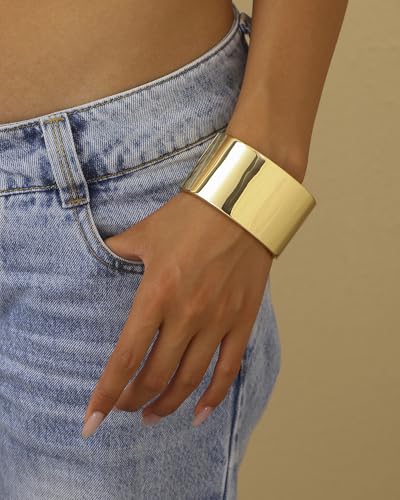 Bangle Bracelets for Women | 14K Gold Plated Trendy Wide Bracelets | Hinged Arm Cuff Bangles Chunky Bracelet for Women - color: Style I-Gold Plated Bangles