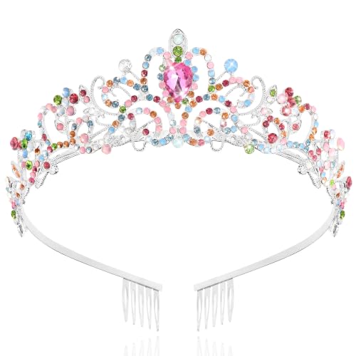 TAROSE Tiaras for Women, Birthday Crown and Sash for Girls | Birthday Sash Sunglasses Outfit, Birthday Gift for Women Girls, Goddess Crown Bride/Halloween/Prom/Party/Costume - color: 1 C. Silver+color