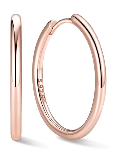 ChicSilver 925 Sterling Silver Hoop Earrings for Women Silver Huggie Hoops | Hypoallergenic 925 sterling silver hoops in 8/10/12/14/16/18/20MM, available in Gold/Silver/Rose Gold/Black. - color: Rose Gold, size: 20mm