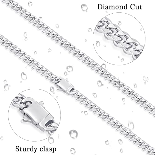 Fiusem 3.5mm Cuban Link Chains for Men, Silver Tone/Black/14K Gold Plated Stainless Steel Necklace Chain, Mens Necklace 16, 18, 20, 22, 24, 26, 28 Inch - size: 24 inches, style: a.6mm width-steel