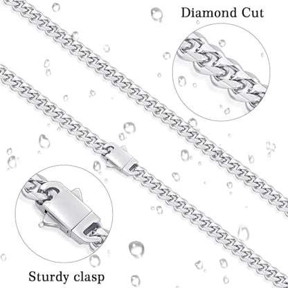 Fiusem 3.5mm Cuban Link Chains for Men, Silver Tone/Black/14K Gold Plated Stainless Steel Necklace Chain, Mens Necklace 16, 18, 20, 22, 24, 26, 28 Inch - size: 24 inches, style: a.6mm width-steel