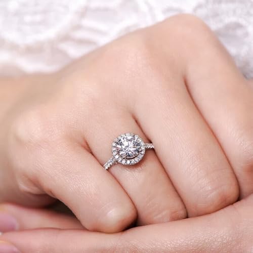 LUSHE Moissanite Engagement Ring 1-2CT D Color VVS1 Clarity 925 Sterling Silver with 18K White Gold Plated Solitaire Moissanite Wedding Promise Rings for Women - color: 005-1 Carat