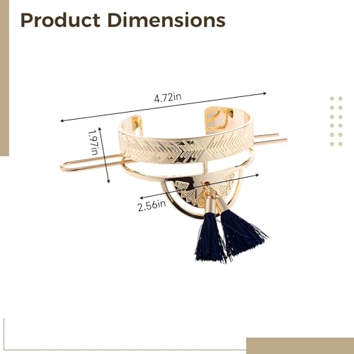 Women'S Decorative Hair Bun Holder, Tassel Hair Cuff And Round Top Hair Stick Bun Set, Metal Hair Cage