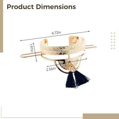 Women'S Decorative Hair Bun Holder, Tassel Hair Cuff And Round Top Hair Stick Bun Set, Metal Hair Cage