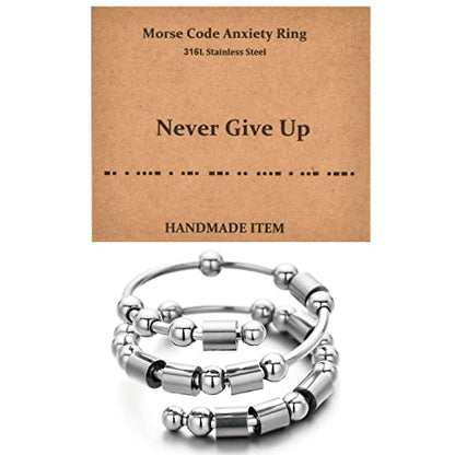 Morse Code Rings for Women, Stainless Steel Spinner Ring Fidget Rings for Anxiety Ring Morse Code Rings Inspirational Gifts Jewelry Women Birthday Graduation Gifts for Best Friends - style: 6 Never Give Up