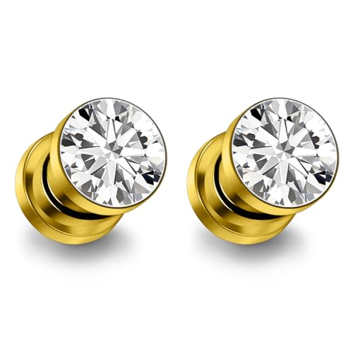 Astm F136 Titanium CZ Ear Gauges Screw Fit Flesh Tunnels Plugs Gauges Earring Expander Stretcher Ear Tunnels For Ears 10G 8G 6G 4G 2G 0G 00G Plug Earrings Body Piercing Jewelry For Women Men - color: 8G Gauges, Gold