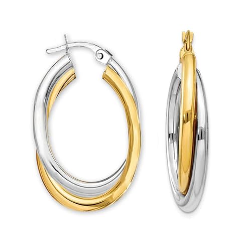LeCalla 925 Sterling Silver Chunky Hoop Earrings | 14K Two-Tone Three-Tone Hoop Earrings | Intertwining Oval Shape Polished Twisted Hoop Earrings for Women - color: Chunky Two-Tone with Customized Box