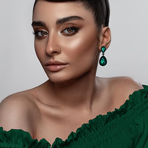 EVER FAITH Women's Austrian Crystal Wedding Tear Drop Dangle Earrings | Bridal Prom Jewelry for Bride Bridesmaid - color: Green Black-Tone