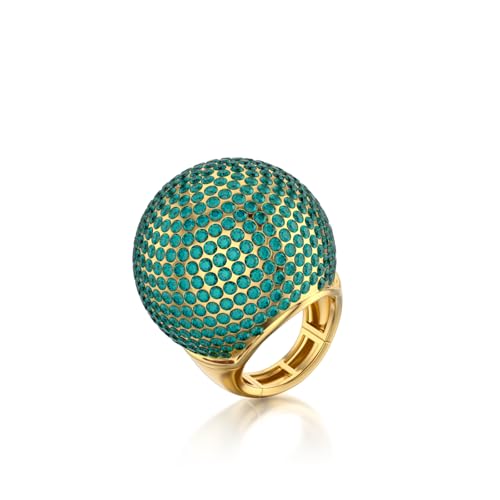 Gold Snowball Rhinestone Cocktail Ring – Adjustable Stretch Sparkling Party Jewelry for Women, Elegant Costume Ring for Evening Wear, Wedding, Prom - color: green