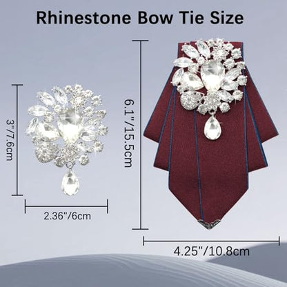 LJBFNN Bow Ties for Men Women, Pre-tied Bow Tie and Lapel Pin Set Crystal Rhinestone Bowties Men Women Wedding Party Prom - color: Red