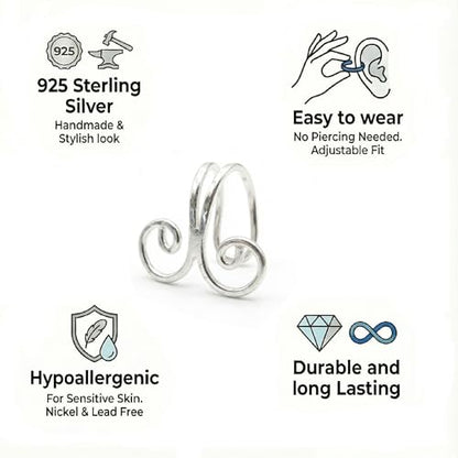 925 Sterling Silver Ear Cuff, Handmade Single Band Adjustable Non Piercing Clip On Cartilage Earring, Minimalist Ear Wrap Faux Piercing Jewelry for Women - style: Swirl Band