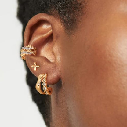 Gold Ear Cuff Earring for Women 14K Gold Plated Cubic Zirconia Non-Pierced Clip on Cartilage Chunky Ear Cuffs Hypoallergenic Jewelry - style: 2rope / pair
