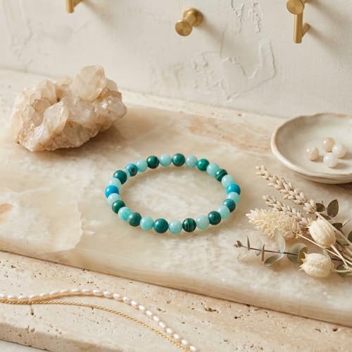 Natural Stone Beaded Bracelets for Women, 7 Chakra Healing Crystal Bracelet, 6mm/8mm Handmade Gemstone Stretch/Adjustable Bangle, Anxiety Relief Yoga Meditation Jewelry, Boho Amethyst Malachite Turquoise Bracelet Gift - color: Style 1
