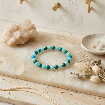 Natural Stone Beaded Bracelets for Women, 7 Chakra Healing Crystal Bracelet, 6mm/8mm Handmade Gemstone Stretch/Adjustable Bangle, Anxiety Relief Yoga Meditation Jewelry, Boho Amethyst Malachite Turquoise Bracelet Gift - color: Style 1