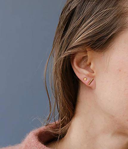 EPIRORA Sterling Silver Stud Earrings for Women Men- 4 Pairs of Hypoallergenic Simple Geometric Small Stud Earring Set Tiny Circle Triangle Square Bar Stud Earrings Mini Cartilage Tragus Earrings - style: Style 2- Gold