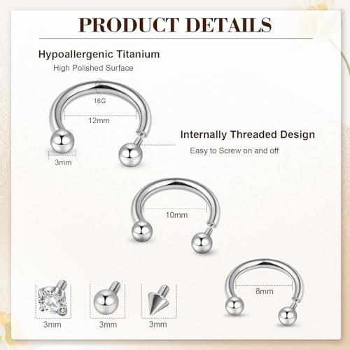 ONESING 20-30 Pcs Septum Rings 16G Septum Jewelry - Surgical Steel Piercings Horseshoe Helix Daith Smiley Tragus Lip Rings Nose Hoop Hinged Seamless Piercing Jewelry for Women Men - color: Gold-16G-8mm/10mm/12mm